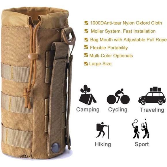 Set of 2 Water Bottles Pouch Bag, Tactical Drawstring Molle Water Bottle - Picture 5 of 5